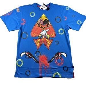 Pepe Jeans Men Graphic Tee T-Shirt NWT Vintage Dice Skull Revolvers Blue XL M138